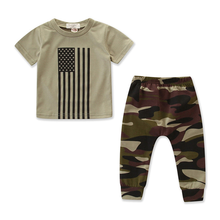 Little Kids' Suit Summer Men's Clothing Independence Day Flag Camouflage Suit - gr8garms
