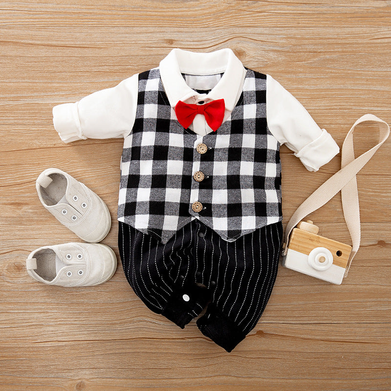 Baby Jumpsuit Spring And Autumn Models Foreign Trade Gentleman Baby Clothes Long-Sleeved Baby Clothes Baby Clothes - gr8garms