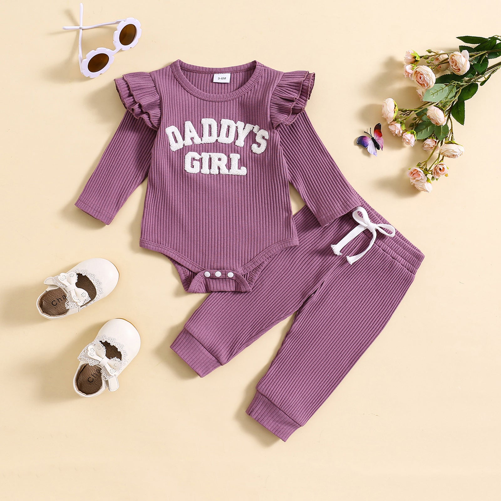 Candy Color Sunken Stripe Letter Embroidery Suit